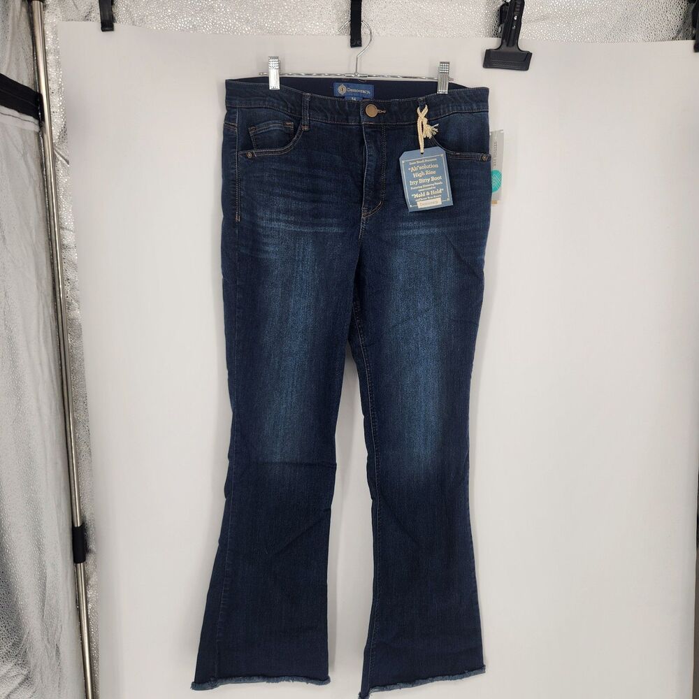 Democracy Women's Indigo Size 14 Frayed Hem Itty Bitty‎ Boot Cut Jeans NWT